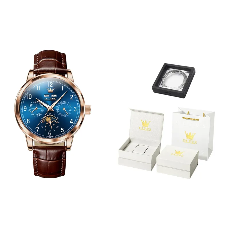 OLEVS Wisdom Series Mechanical Movement Leather Watch Bands Watch Men's Watches Black Dial-11