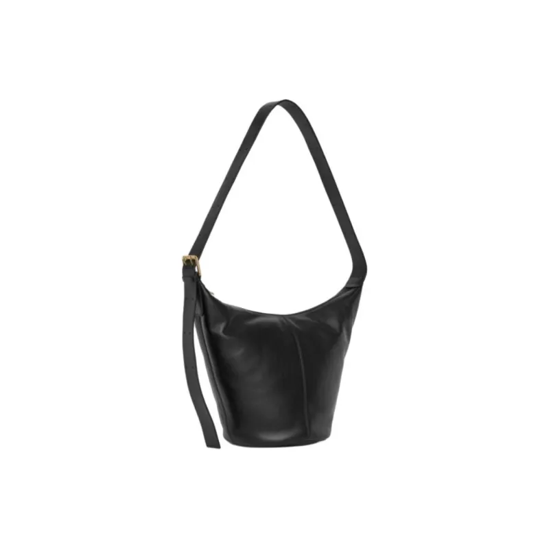 ARKET Cow Leather Bucket Bag, Shoulder Bag Medium Size Women's Black-1