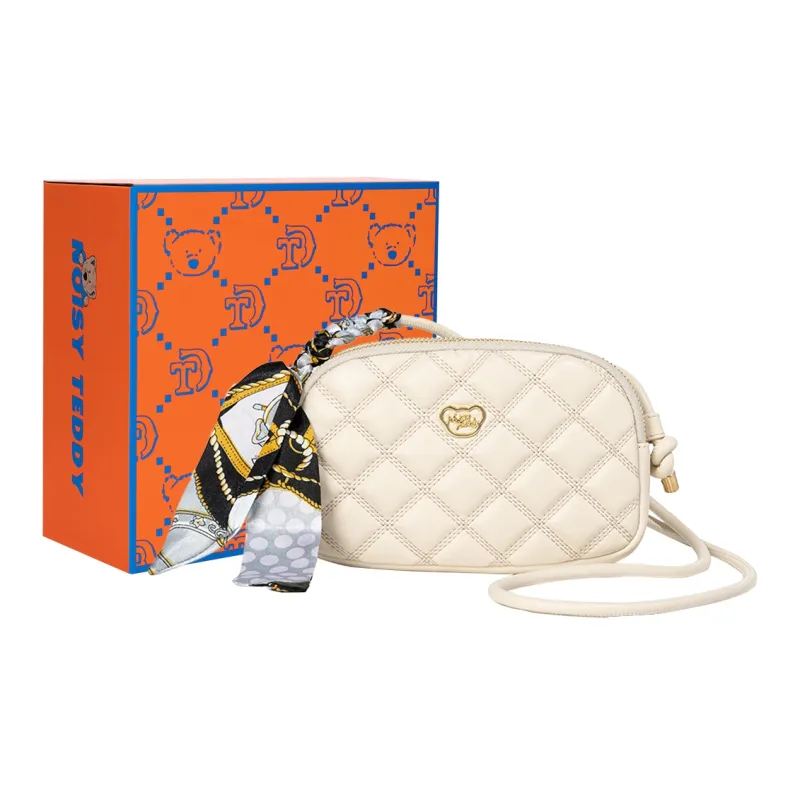 NOISY TEDDY PU Diamond Pattern Bag, Small Square Bag, Commute Bag, Crossbody Bag Regular Women's Black/Beige-5
