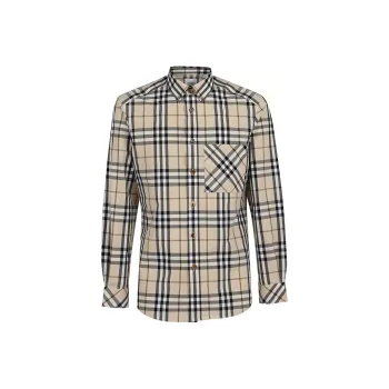 Burberry Check Stretch Poplin Long Sleeve Shirt