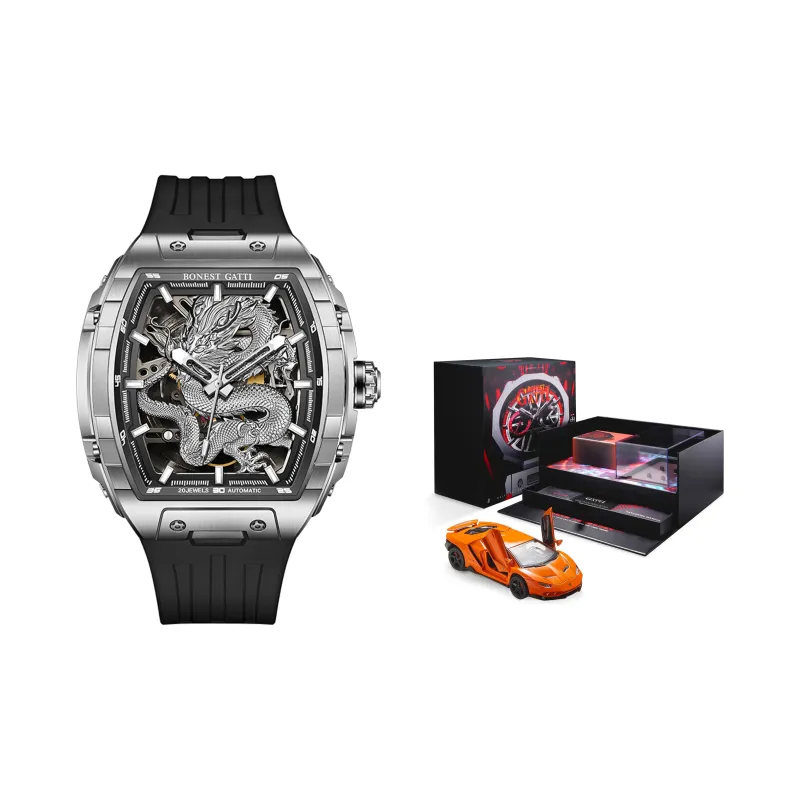 BONEST GATTI Automatic Mechanical Movement Rubber Strap Men's Watches Cut Out Dial-42
