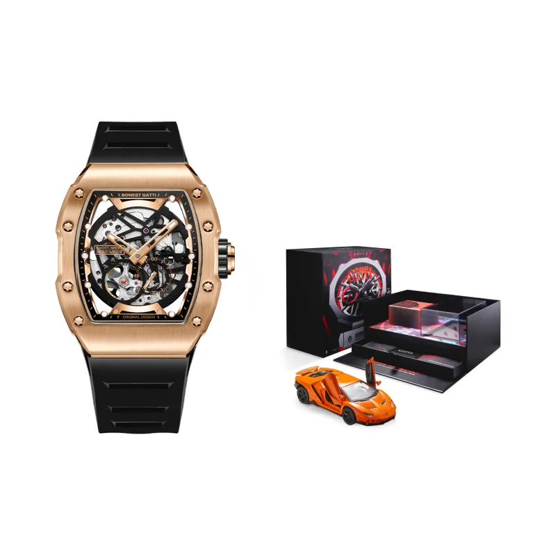 BONEST GATTI Phantom Speed Collection Mini Barrel Watch Mechanical Movement Rubber Strap Watch Unisex White Dial-20