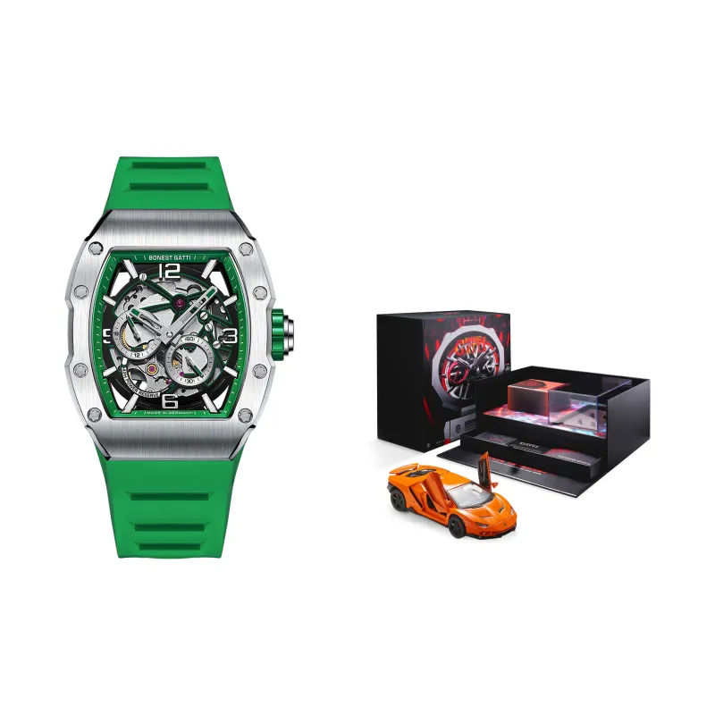 BONEST GATTI Phantom Speed Collection Automatic Mechanical Movement Silicone Strap Watch Men's Watches Green Dial-4