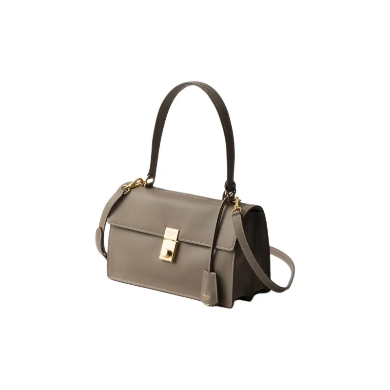 PRADA Soft Sound Cow Leather Shoulder Bag Medium Size Women's Gray-1