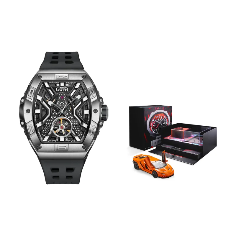 BONEST GATTI Automatic Mechanical Movement Rubber Strap Watch Men's Watches White Dial-15