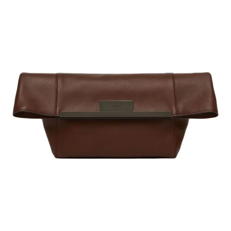 MaxMara Cow Leather One Shoulder Clutch Women's Brown-0