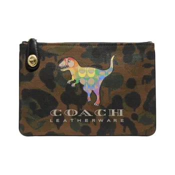 COACH TurnlockPouch Canvas With Leather Wallets Clutches Women's Brown/Monogram Multicolor