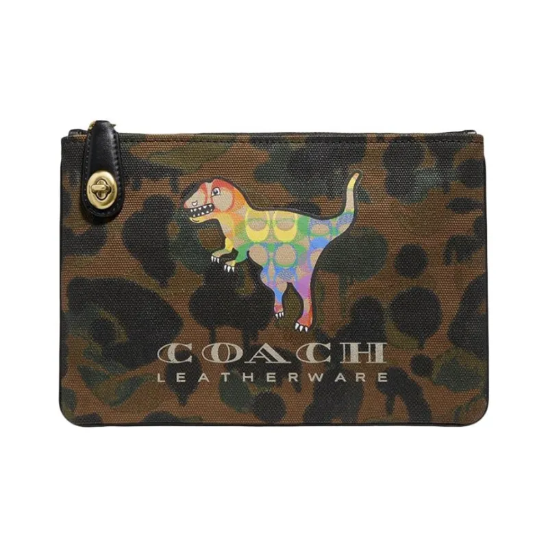 COACH TurnlockPouch Canvas With Leather Wallets Clutches Women's Brown/Monogram Multicolor-0