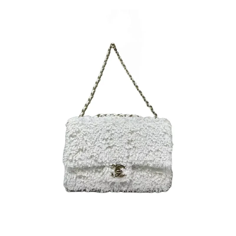 CHANEL Fringe Sequins Shoulder Bag Regular Women's White-0