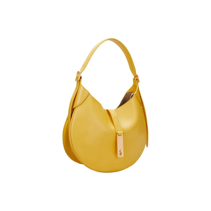Ralph Lauren Polo ID Cow Leather Crossbody Shoulder Bag Small Size Women's Mustard Yellow-1