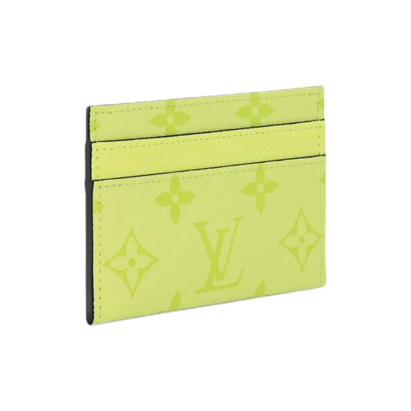 LOUIS VUITTON Taigarama Monogram Coated Canvas With Taiga Cow Leather Card Holder Regular Women's Lemon-1