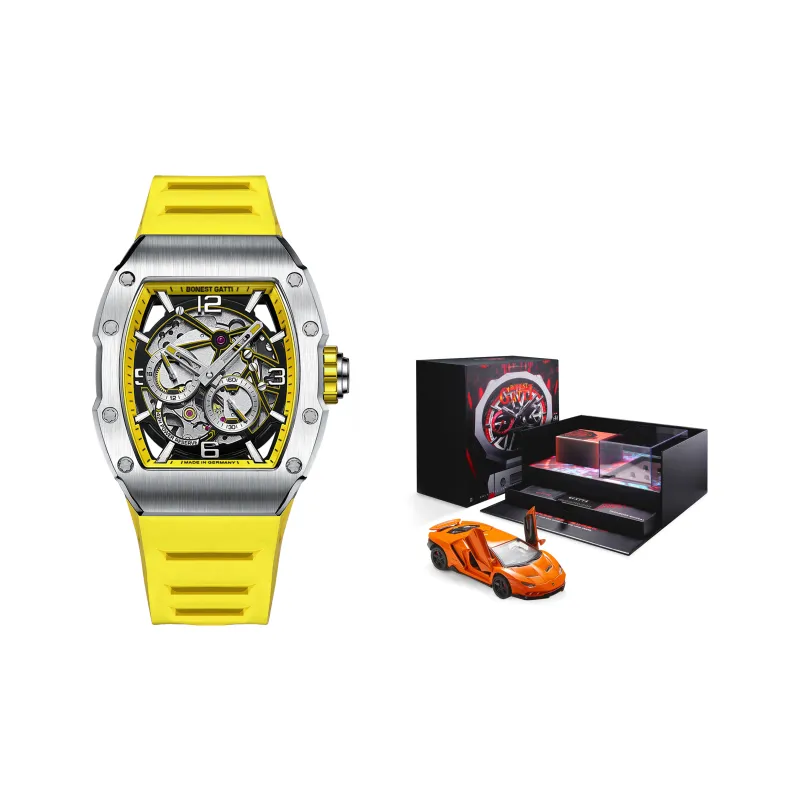 BONEST GATTI Phantom Time Automatic Mechanical Movement Rubber Strap Watch Men's Watches Yellow Watch Dial-9
