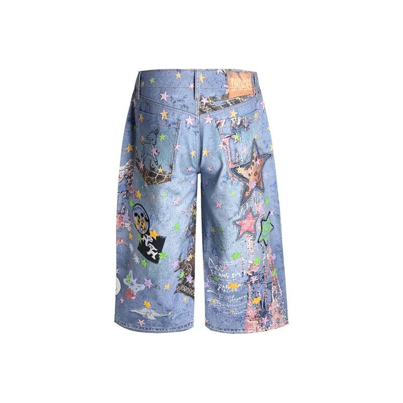 DND4DES Denim Shorts Unisex Washed Blue-1