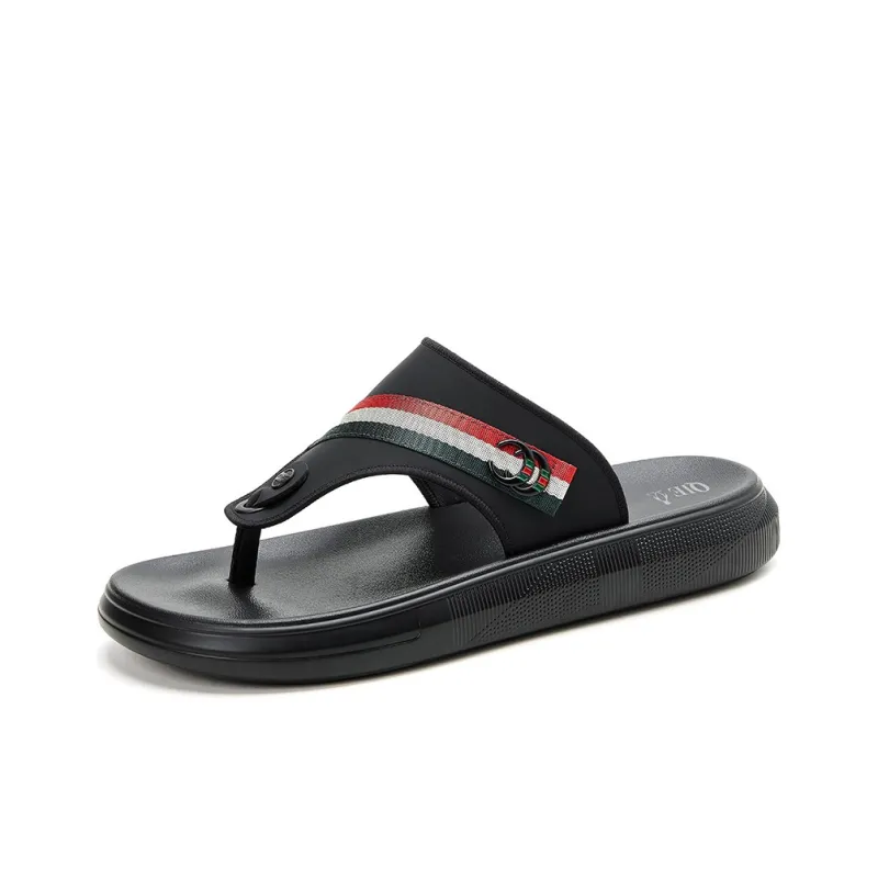 QIE Rubber Sole Flip Flops Men's Black-1