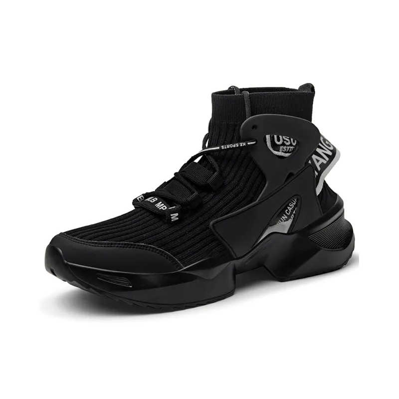 BIANSULONG Slip Resistant Support Height Increasing High Top Chunky Sneakers Unisex Black-1