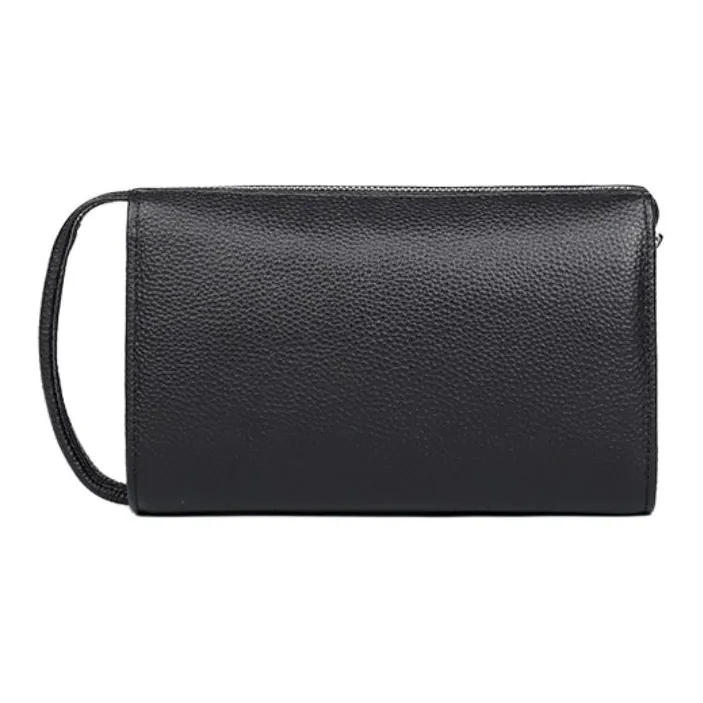 VIHUS Top Grain Cow Leather Clutch Men's Black-3