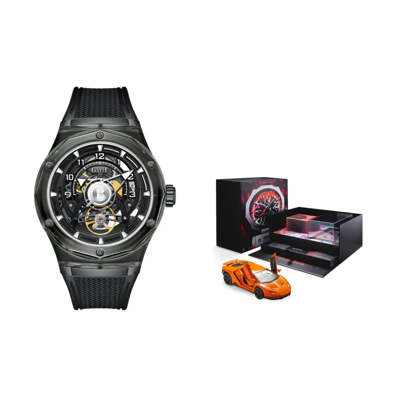 BONEST GATTI Automatic Mechanical Movement Rubber Strap Watch Men's Watches Black Dial-13