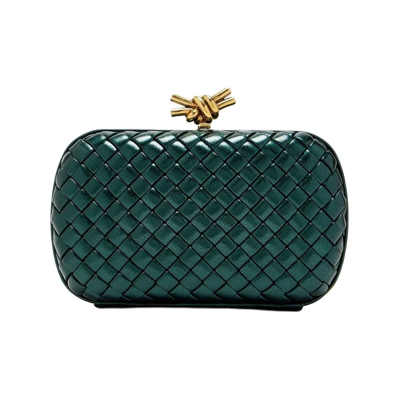 Bottega Veneta Knot Leather Clutch Women's Green-0