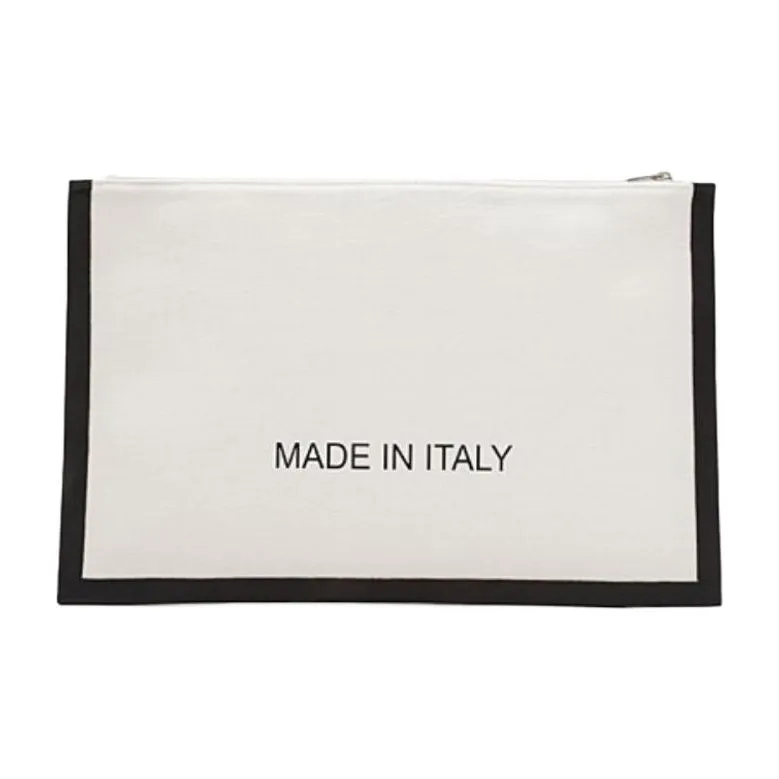 CELINE Fabric With Leather Clutch Women's White & Black-1