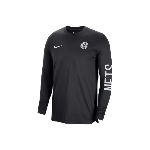 Nike x NBA Brooklyn Nets 2023/24 Authentic Pregame Long Sleeve Shooting Shirt T Shirt Men's Black