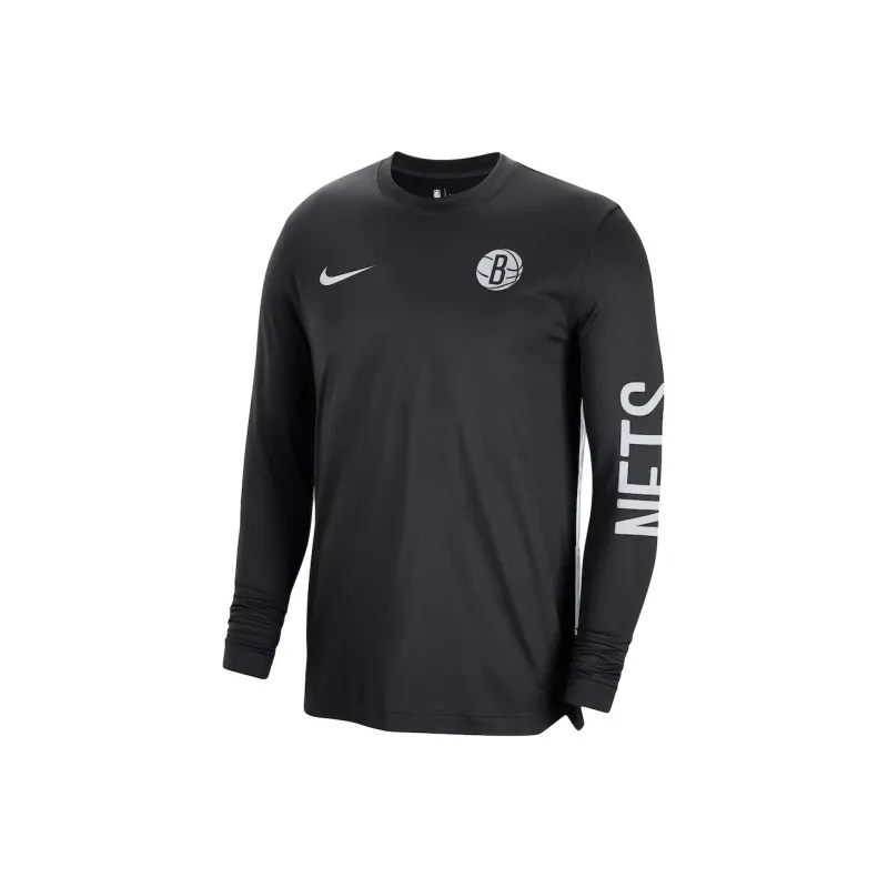 Nike x NBA Brooklyn Nets 2023/24 Authentic Pregame Long Sleeve Shooting Shirt T Shirt Men's Black-0