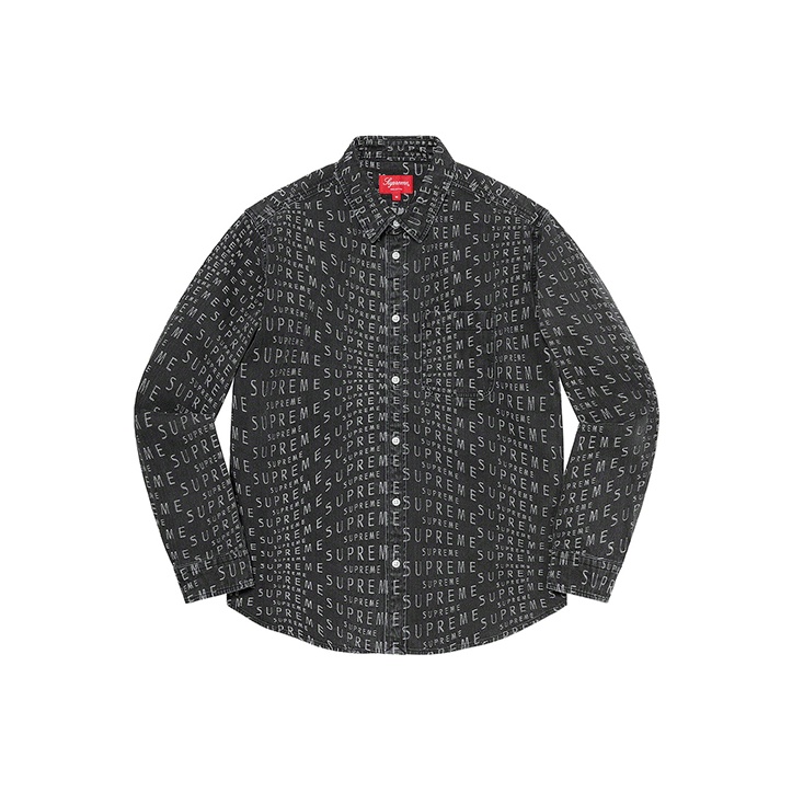 Supreme Warp Jacquard Logos Denim Shirt - POIZON Supreme Warp Jacquard Logos Denim Shirt - POIZON