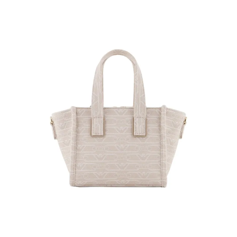 EMPORIO ARMANI Cotton Tote Bag, Shopping Bag, Shoulder Bag, Handbag Small Size Women's Beige-2