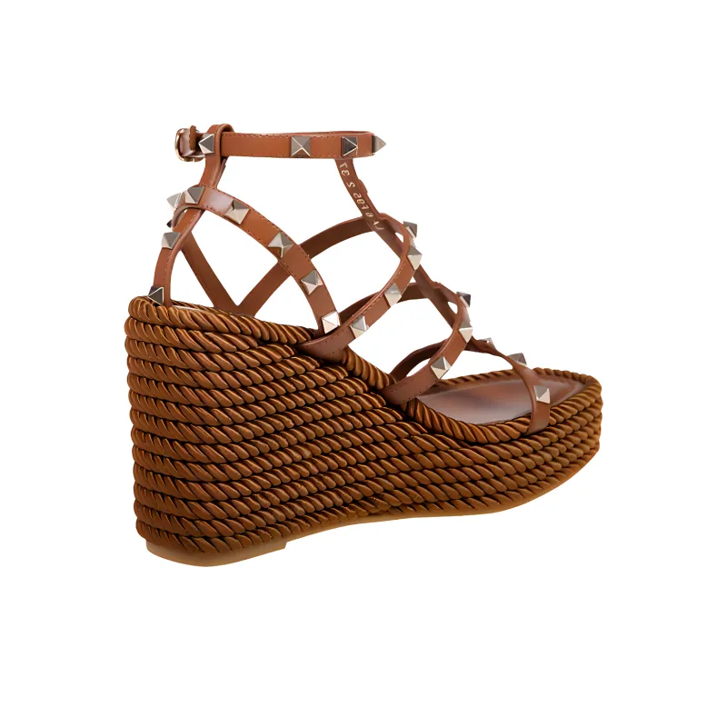 Valentino Rockstud Roman Sandals Women's Brown-3