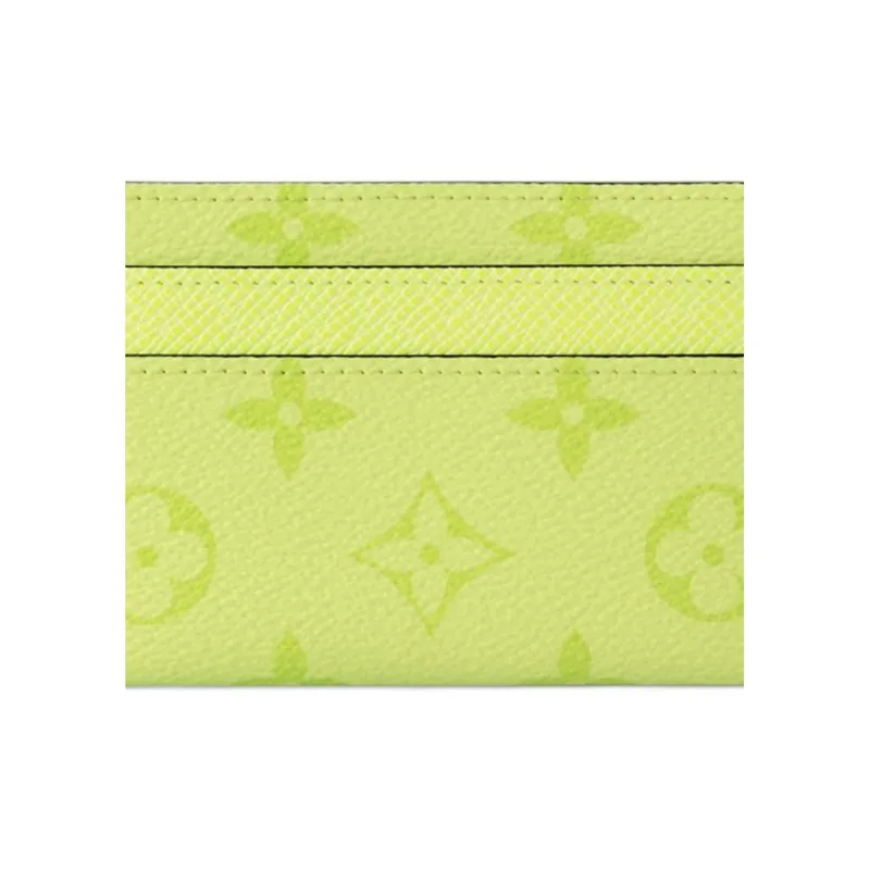 LOUIS VUITTON Taigarama Monogram Coated Canvas With Taiga Cow Leather Card Holder Regular Women's Lemon-4