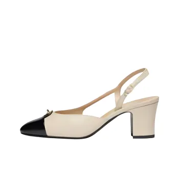CHANEL 25S Chunky Heel High Heels 6.6cm Women's Beige