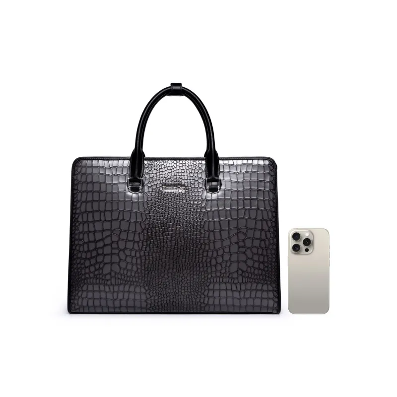 Chrisdien Deny Cow Leather Briefcase Medium Size Men's Black-3
