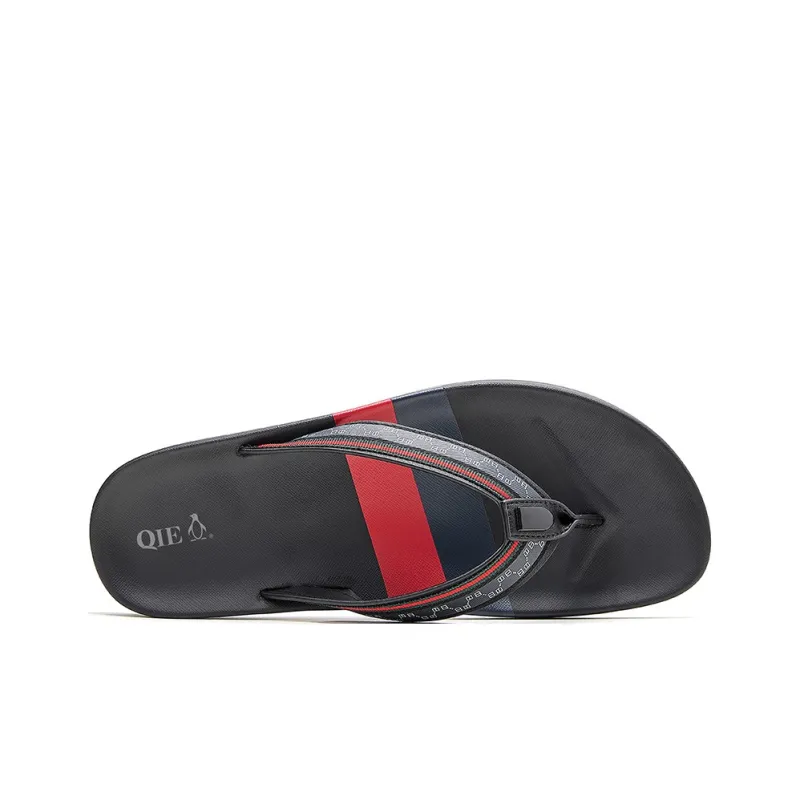 QIE Rubber Sole Flip Flops Men's Black-4