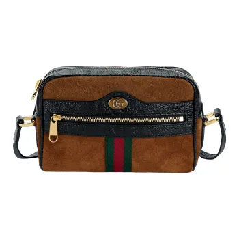 GUCCI Patent Leather Binding Suede Camera Bag, Shoulder Bag, Crossbody Bag Mini Women's Brown/Black