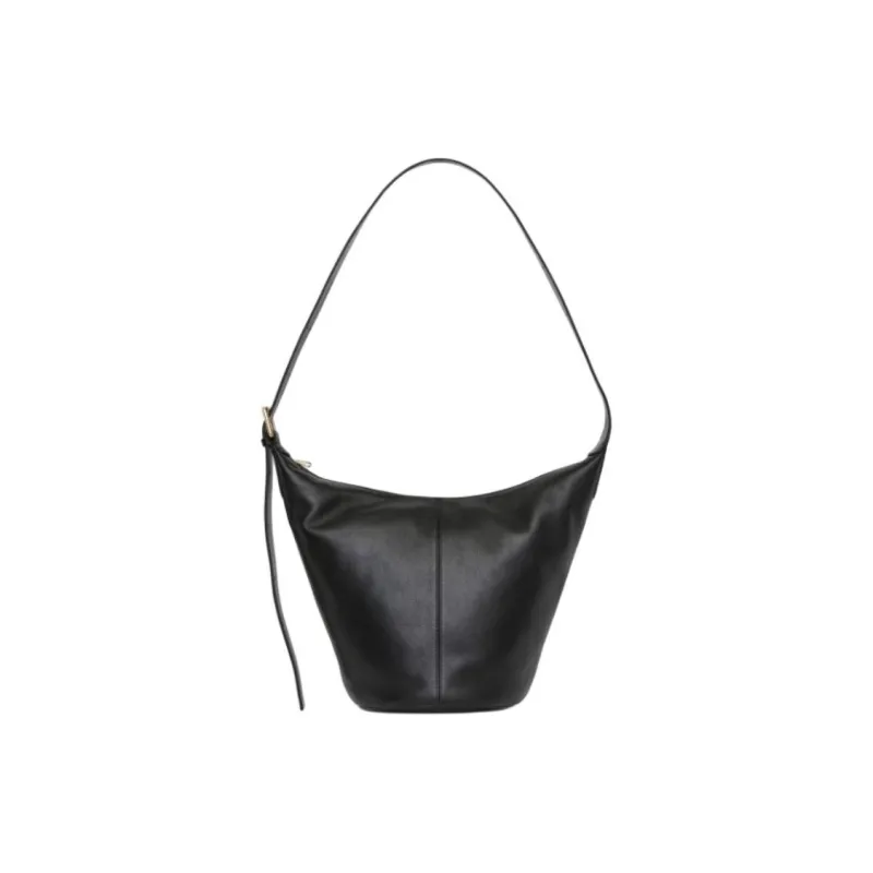 ARKET Cow Leather Bucket Bag, Shoulder Bag Medium Size Women's Black-0