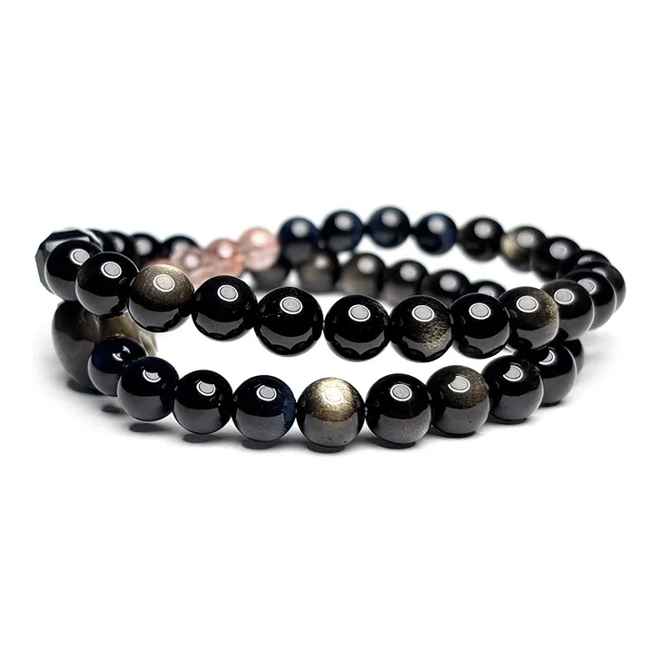 MOUNTAINS AND MANS Natural Obsidian New Chinese Style Stackable Good Luck Beaded Bracelet Unisex-2