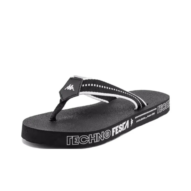 Kappa Stitching Slip Resistant Quick Dry Flip Flops Unisex Black-1