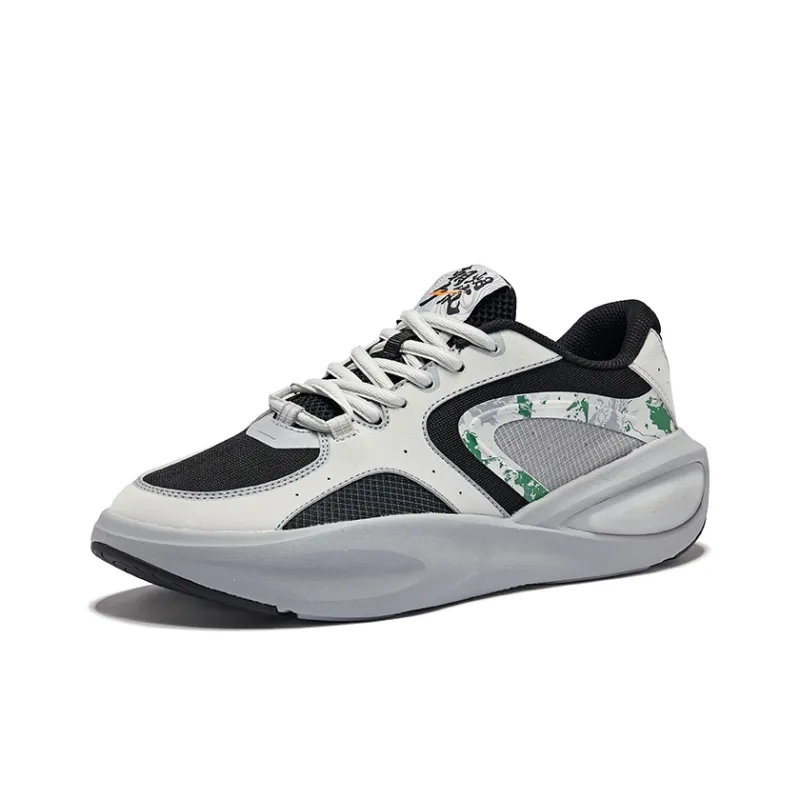 Erke Abrasion Resistant Breathable Coverage Low Top Casual Shoes Men's Jet Black White Dew Gray-2