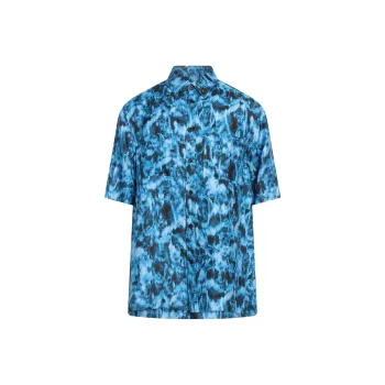 Burberry Silk Ripple Print Short Sleeve Shirt