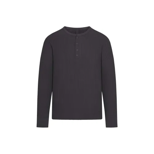 SKIMS MENS SLIM LONG SLEEVE HENLEY T Shirt Men's ASH/Gray