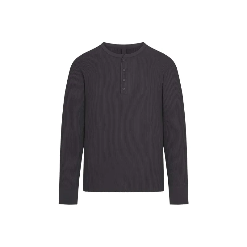 SKIMS MENS SLIM LONG SLEEVE HENLEY T Shirt Men's ASH/Gray-0