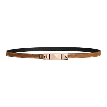 HERMES Metal, Calfskin, Rose Gold Plated Leather Belts Women's Brown Width 1.3cm