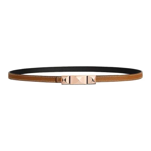HERMES Metal, Calfskin, Rose Gold Plated Leather Belts Women's Brown Width 1.3cm