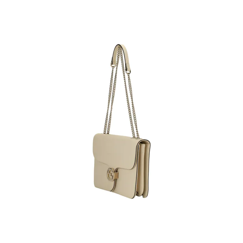 GUCCI Litchi Grain Cow Leather Shoulder Bag Crossbody Bag Large Size Women's White-1