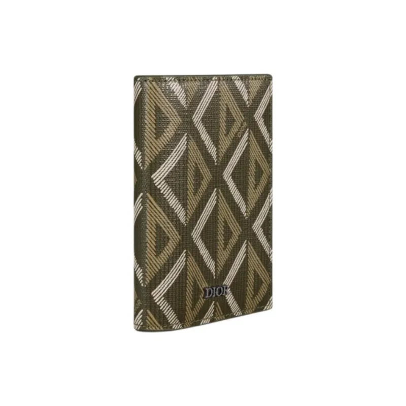 DIOR CD Diamond Canvas With Smooth Calfskin Card Holder Men's Khaki-1