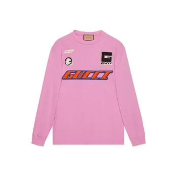 GUCCI Knitted Cotton Long Sleeved T-Shirt Sweatshirt Men's Pink