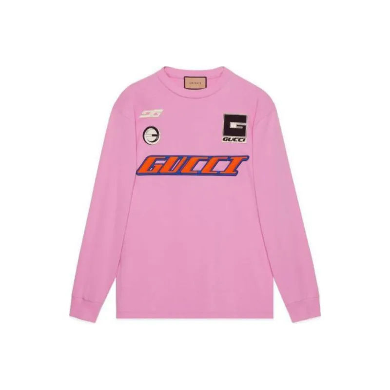 GUCCI Knitted Cotton Long Sleeved T-Shirt Sweatshirt Men's Pink-0