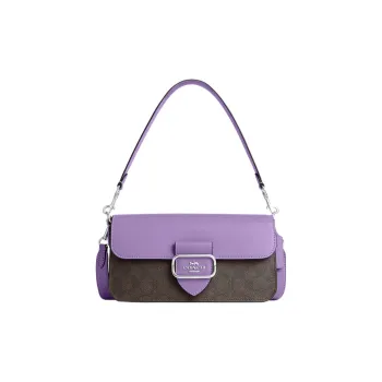 COACH Morgan Canvas With Leather Baguette Bag Handbag Shoulder Bag Women's Purple & Dark Brown Monogram