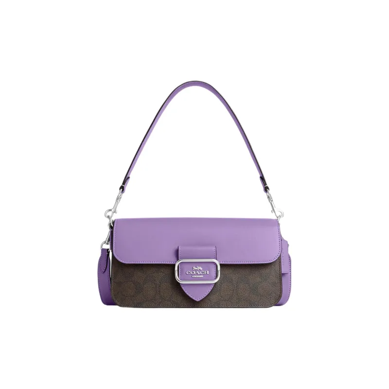 COACH Morgan Canvas With Leather Baguette Bag Handbag Shoulder Bag Women's Purple & Dark Brown Monogram-0