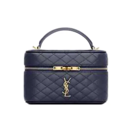 SAINT LAURENT Sheepskin One Shoulder Crossbody Portable Makeup Bag Trumpets Women's Abyss Blue