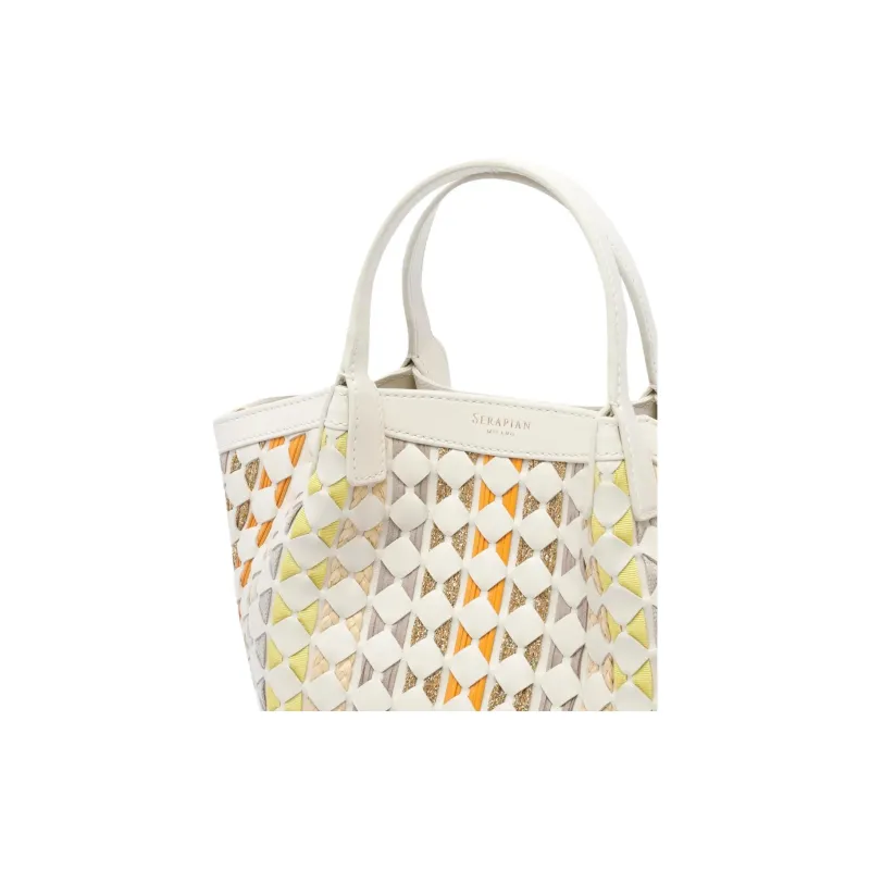 Serapian Lambskin Tote Bag, Shopping Bag, Shoulder Bag, Crossbody Bag, Handbag Mini Women's White-4